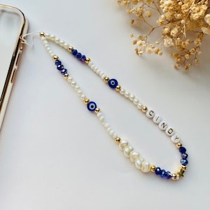Star & Evil Eye Beaded Phone Charm: Customizable Pearl Phone Strap