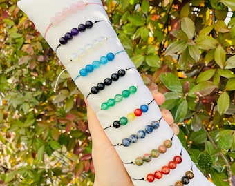 Healing Crystal Bracelet, 8mm Round Gemstone Bracelet, Natural Crystals Beads Bracelets, Adjustable Handmade Natural Stone Energy Beads