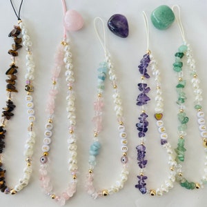 Crystal Beaded Gemstone Phone Charm, Crystals Phone Strap, Beaded Phone Chain, Y2K Phone String, Personalized Gemstone Phone Accessory