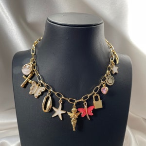 Gold Plated Charm Necklace, Paperclip Chain, Personalized Jewelry