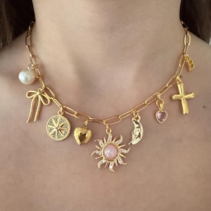 Y2K Charm Necklace with Selectable Charms, Colorful Cute Charm Necklace, Trendy Gold Jewelry, Personalized Birthday Gift