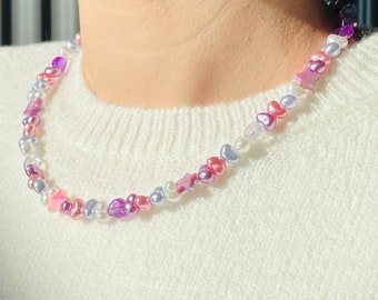 Colorful Pearl Beaded Choker, Multicolor Pearl Necklace, Summery Necklaces, Bead Choker Necklace, Jewelry Necklace, Gift for Friends