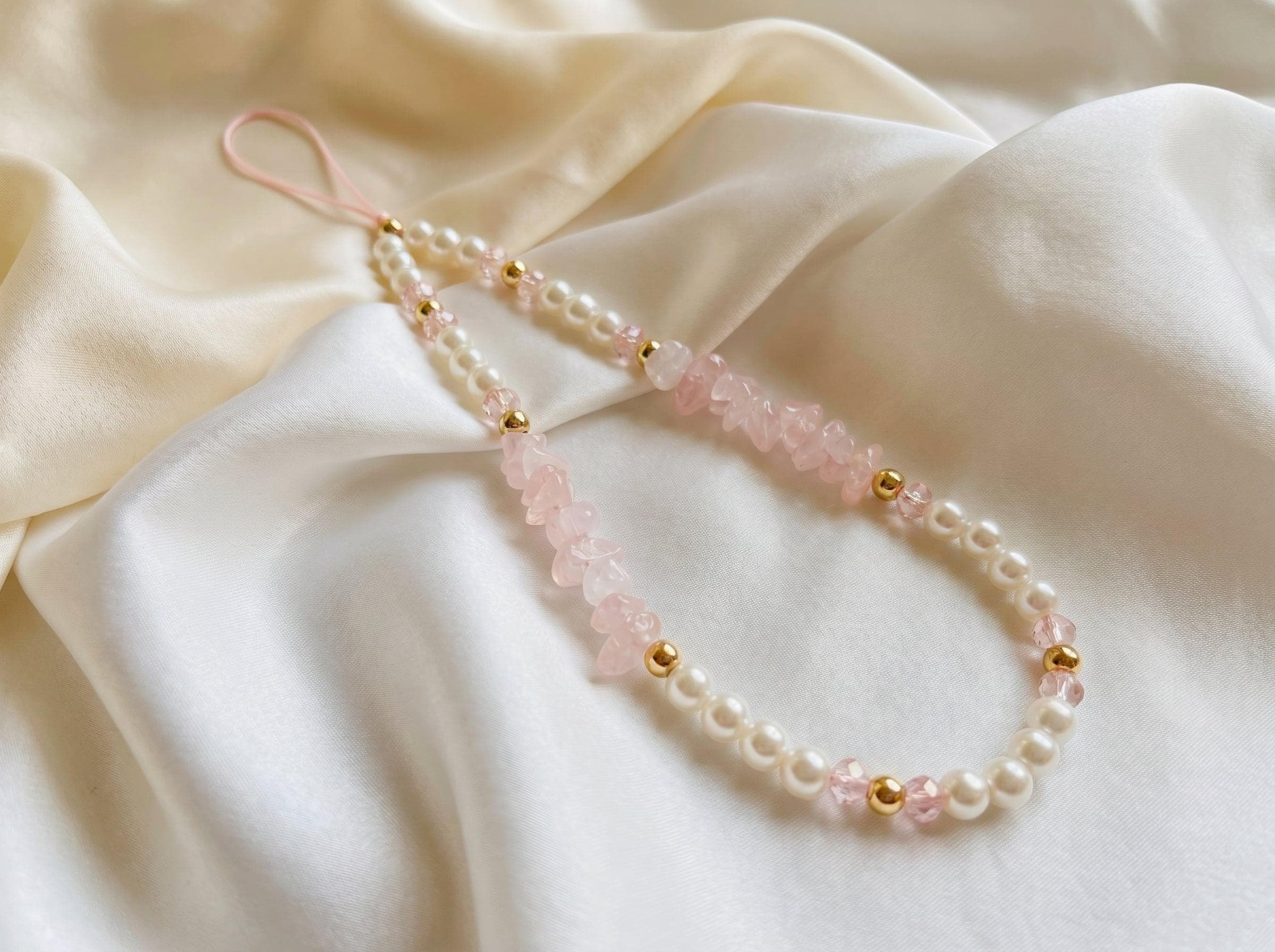 Rosa Herz Schleife Handykette Perlen - Süßer Acryl Handyband Mit Herzen & Schleifen, Kurze Handykette Für Mädchen, ästhetischer Taschenanhänger