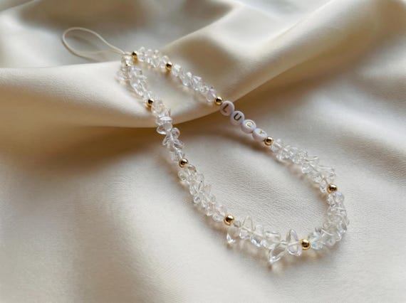 Clear Quartz Crystal Phone Charm - Healing Gemstone Beaded Phone