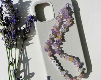 Ametrine Gemstone Phone Strap, Healing Crystals Phone Chain, Pearl Beaded Phone Charm, Beaded Phone Strap, Personalized Phone Accessories