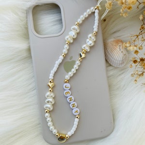 Customizable Pearl Beaded Phone Charm, Cute Beaded Phone Strap, Phone Jewelry, Phone Accessories, Phone Chain, Personalized Gift For Her