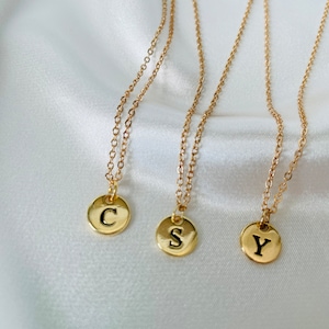 Gold Initial Disc Necklace: Personalized Letter Pendant, Handmade