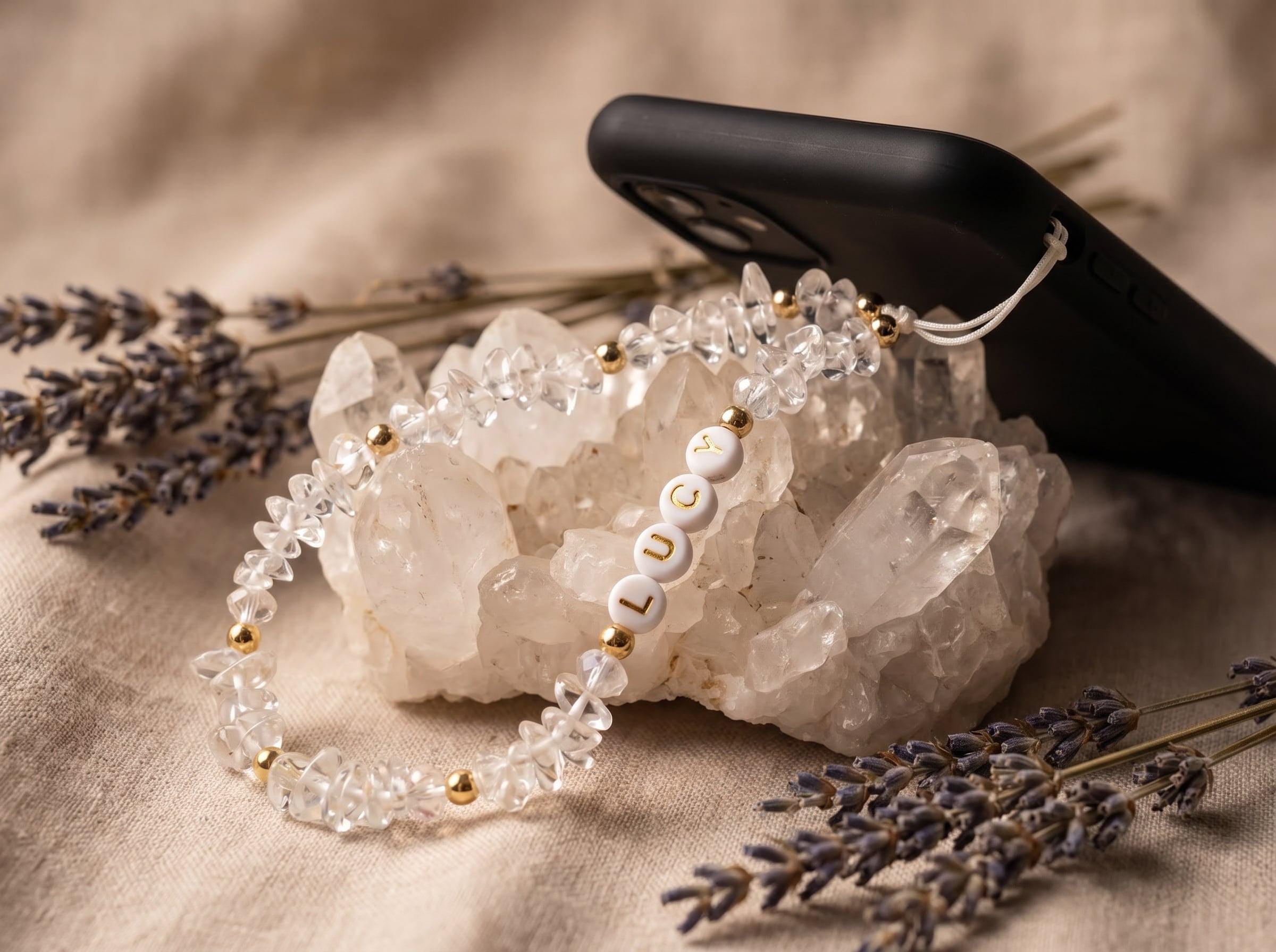 Clear Quartz Crystal Phone Charm - Healing Gemstone Beaded Phone
