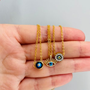 Evil Eye Necklace, Gold Filled Dainty Necklace, Greek Eye, Protection Jewelry, Chic Collier, Oval Eye Necklace, Protection Amulet