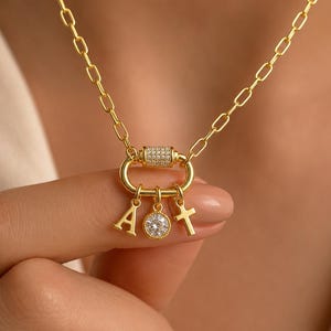 Gold Plated Oval Twist Carabiner Charm Necklace, Custom Holder Jewelry
