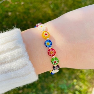 Millefiori Flower Bracelet: Gold Filled Bead, Handmade Glass Jewelry