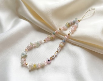 Personalized Morganite Gemstone Phone Charm - Natural Pink Crystal Phone Strap - Meaningful Spiritual Gift for Her