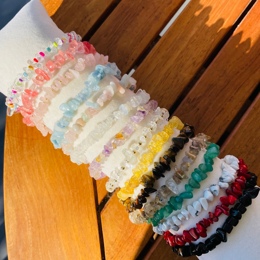Crystal Chip Bracelets, Healing Crystal Chip Bracelets, Gemstone Chip