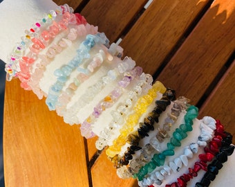 Pulseras de chip de cristal, pulseras de chip de cristal curativo, pulseras de cuentas de chip de piedra preciosa, chip de curación de cristal de chakra, pulseras de cristal de regalo