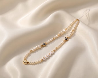 Custom Pearl Phone Charm - Personalized Name Beaded Phone Strap - Elegant Bridesmaid Gift - Minimalist Aesthetic Phone Wristlet for Her
