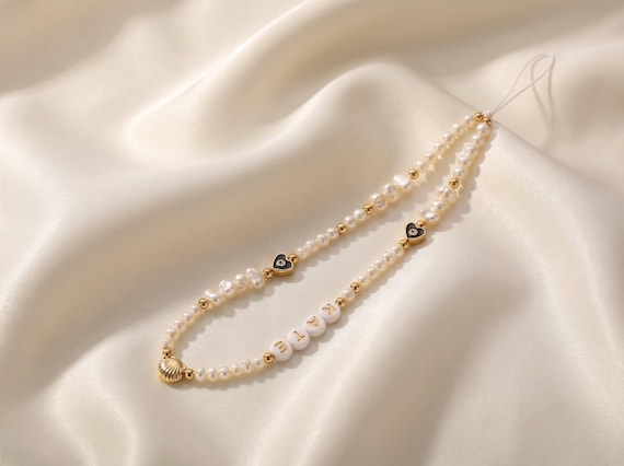 Custom Pearl Phone Charm - Personalized Name Beaded Phone  display picture 2