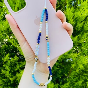 Customizable Pearl Beaded Phone Charm: Evil Eye Phone Strap