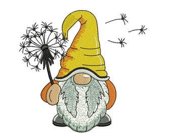 Dandelion Gnome Embroidery Design, Summer Embroidery Designs, Instant Download