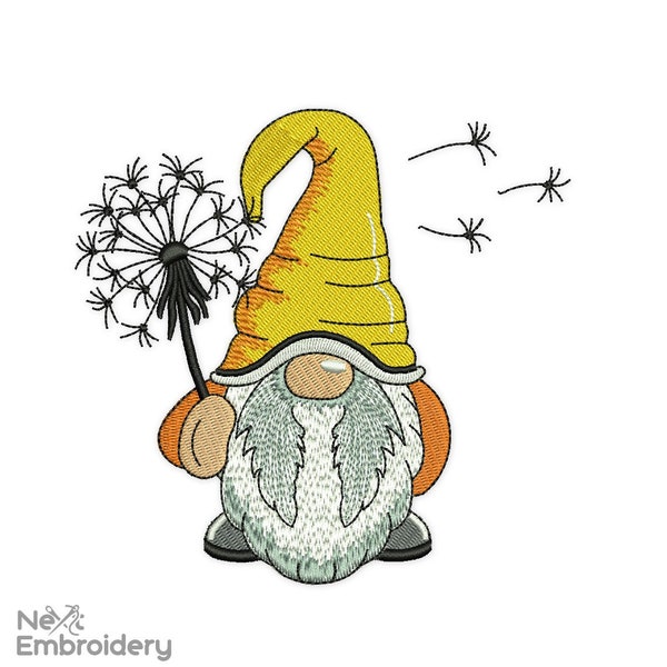 Dandelion Gnome Embroidery Design, Summer Embroidery Designs, Instant Download