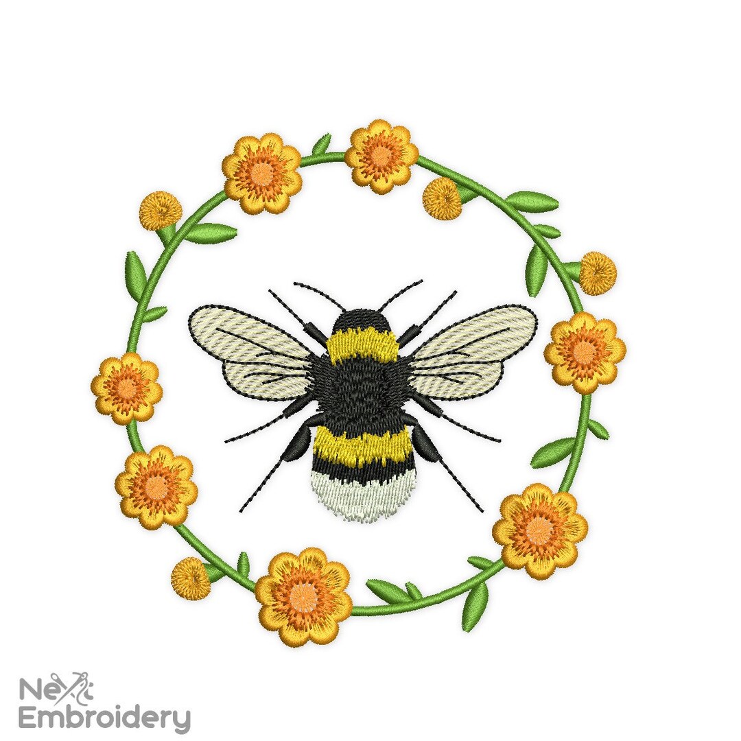 Floral Bee Embroidery Design. Spring Embroidery Designs, Instant ...