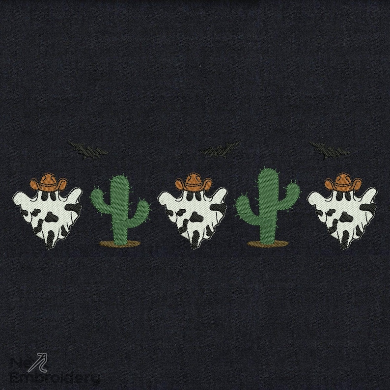 Halloween Cow Embroidery Design, Halloween Western Embroidery, Halloween Cowboy Machine Embroidery, Halloween Cow Tee, image 4