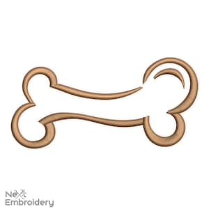 May include: A brown outline of a dog bone. The bone is curved and has a simple design.