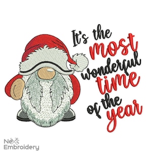 Santa Gnome Embroidery Design, Its The Most Wonderful Time Of The Year Embroidery Designs,