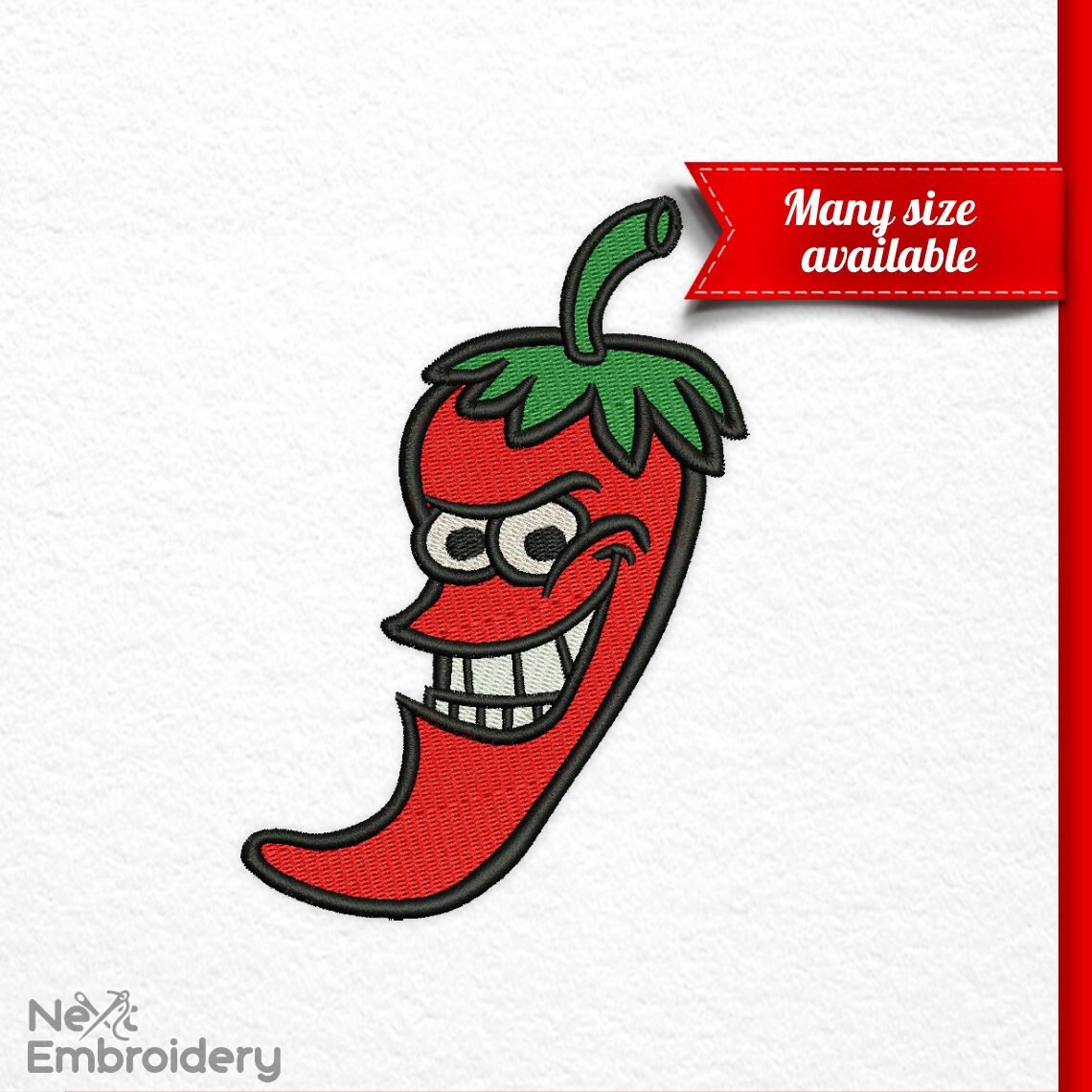 Hot Chilli Pepper Cartoon Embroidery Design. 3 Sizes. Instant