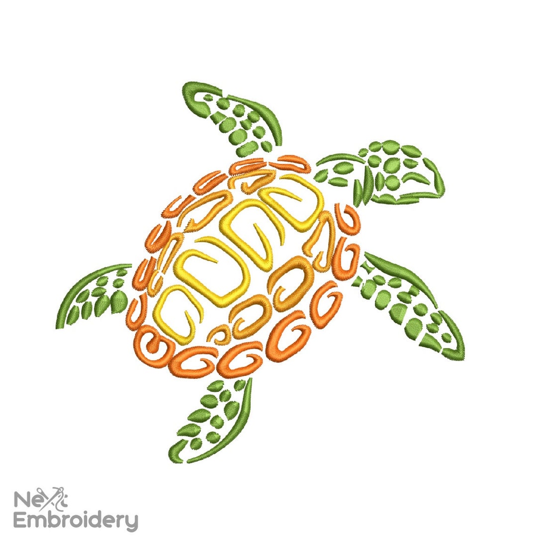 Summer Sea Turtle Embroidery Design, Tribal Turtle Embroidery Design ...