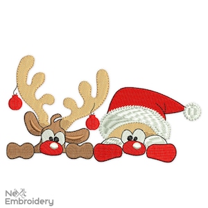 Deer and Santa Embroidery Designs, Christmas Embroidery Design, Holiday MAchine Embroidery File