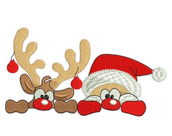 Deer and Santa Embroidery Designs, Christmas Embroidery Design, Holiday MAchine Embroidery File