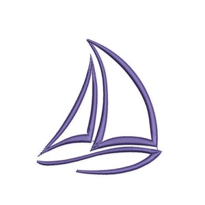 Disegno ricamo barca a vela. Mini barca a vela. Silhouette barca. Contorno rosso barca a vela. Disegno ricamo macchina.