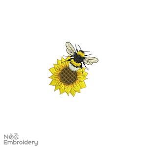 Mini Sunflower Bee embroidery design, Machine embroidery file, Instant Download