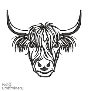 Design ricamo mucca Highland, disegno ricamo macchina minimalista
