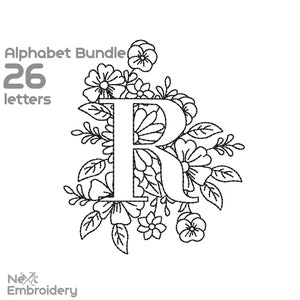 Floral Alphabet Embroidery Design, Letter Embroidery Design with Flowers, Floral Monogram, Instant Download image 9