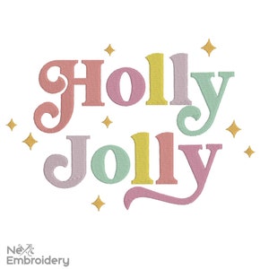 Holly Jolly Embroidery Designs, Christmas Embroidery Design, Holiday MAchine Embroidery File
