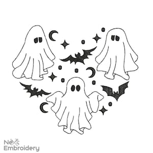 Ghost Heart Embroidery Design. Halloween Embroidery Designs. 6 sizes. Instant Download