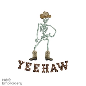 YEEHAW Skeleton Western Embroidery Design. Howdy Retro Halloween Cowboy Machine Embroidery. Halloween Cow Tee,