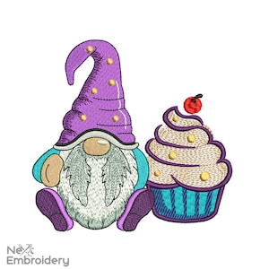 Cupcake Gnome Embroidery Design, Sweet Embroidery Design, Kitchen Embroidery File