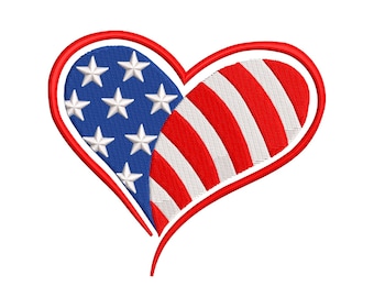 American Flag Heart Embroidery Design, Patriotic USA (Instant Download)