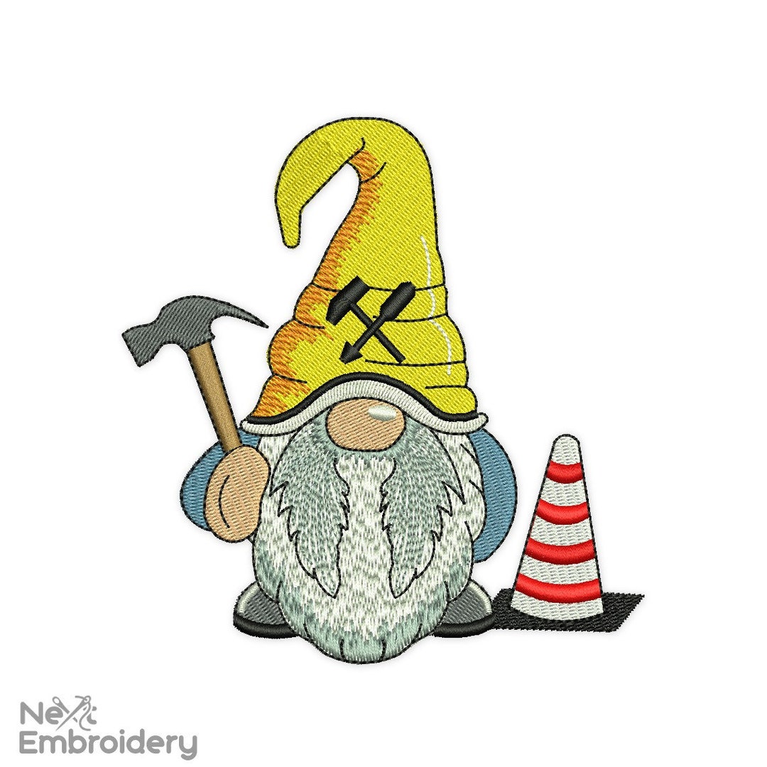 Builder Gnome Embroidery Design, Construction Man Embroidery Design