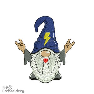 ROCK Music Gnome Embroidery Design, Rock and Roll Embroidery Designs, Party Embroidery Design, Instant Download