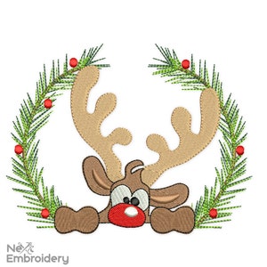 Reindeer Christmas Wreath Embroidery Designs, Christmas Machine Embroidery File