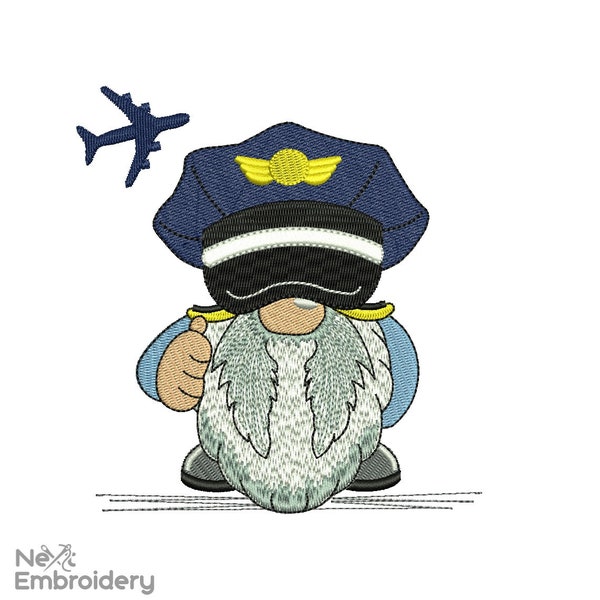 Pilot Gnome Embroidery Design, Plane Embroidery Designs, Instant Download