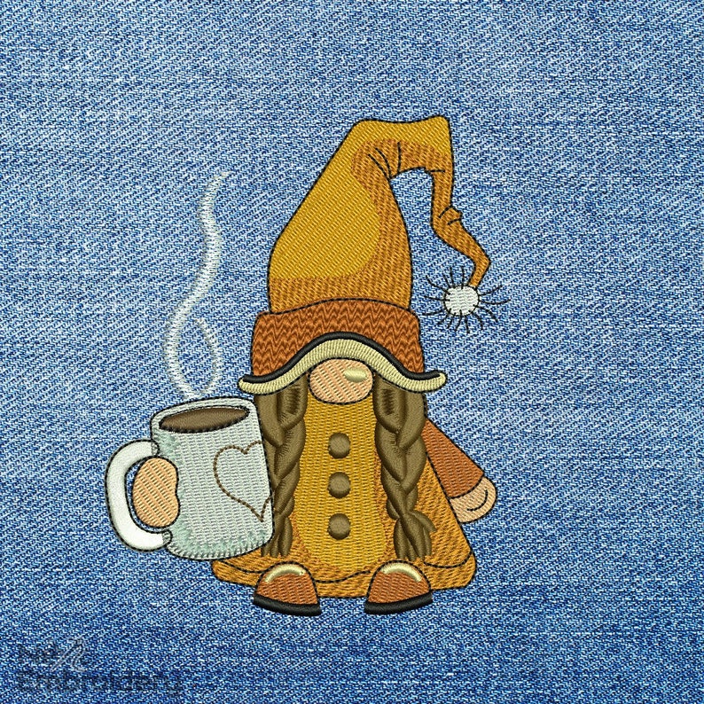 Coffee Girl Gnome Embroidery Design, Coffee Lover Gift, Instant Download image 4