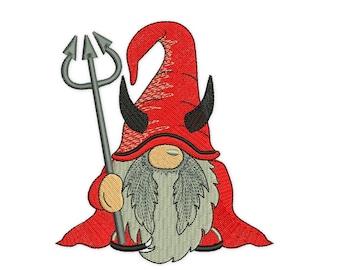 Gnome Devil Embroidery Design, Cute Gnome Halloween embroidery design, spooky season embroidery design, 4 sizes. Instant Download