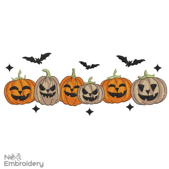 かわいいハロウィンカボチャの刺繍デザイン、ジャックオーランタンの