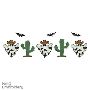 Halloween Cow Embroidery Design, Halloween Western Embroidery, Halloween Cowboy Machine Embroidery, Halloween Cow Tee, image 1