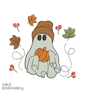Herfst spook borduurontwerp. Herfstpompoen Boho-borduurontwerpen spook