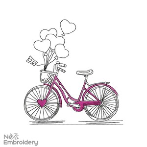 Hearts Bike Embroidery Designs, Valentines day Embroidery Designs, Machine Embroidery File
